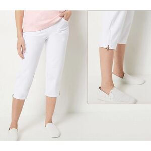 Y-21 Quacker Factory DreamJeannes Fun Dangle Crop Pants WHITE / STARFISH sz XS